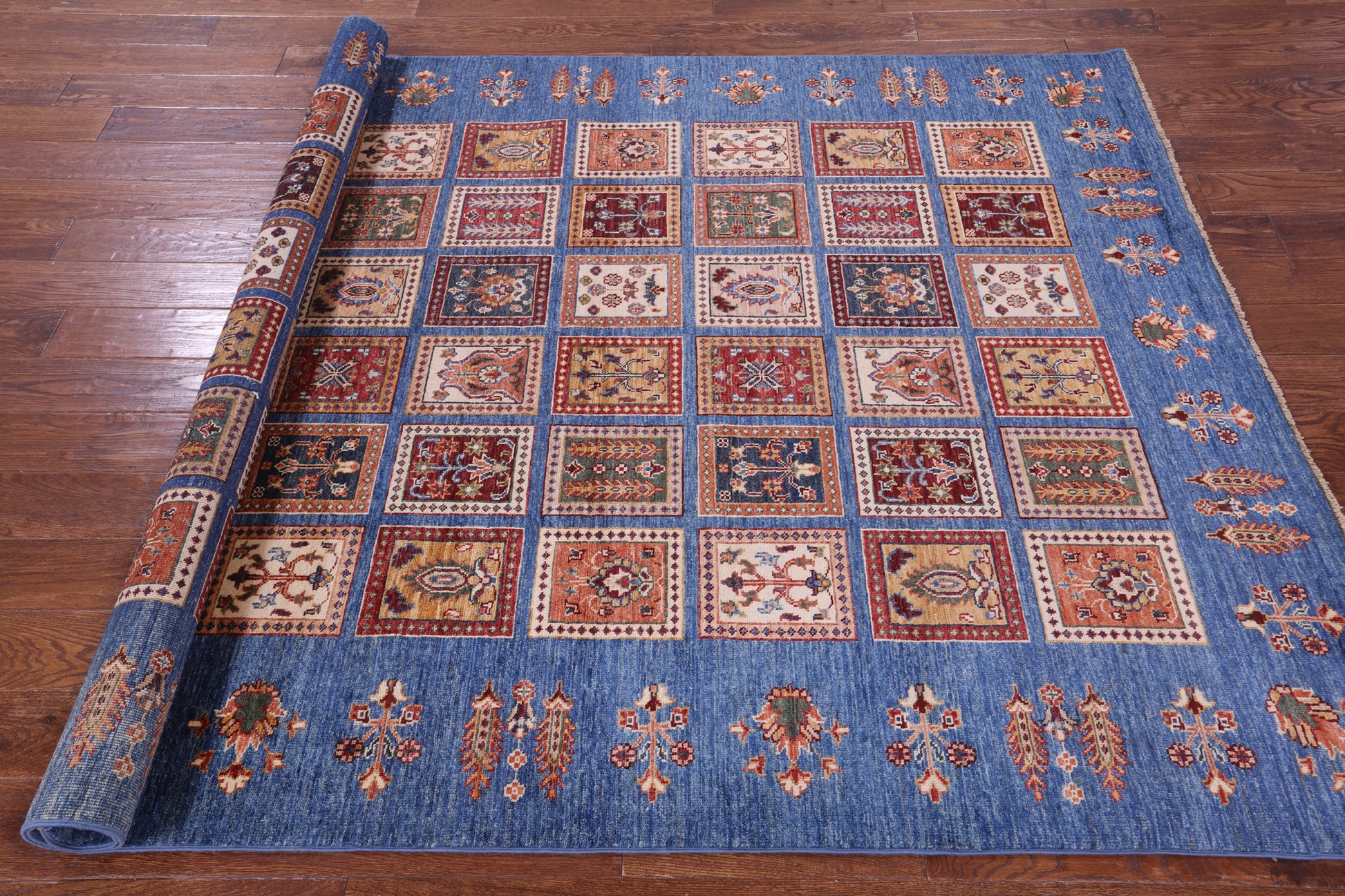 Blue Garden Design Persian Hand Knotted Wool Rug - 6' 0" X 8' 3" - Golden Nile