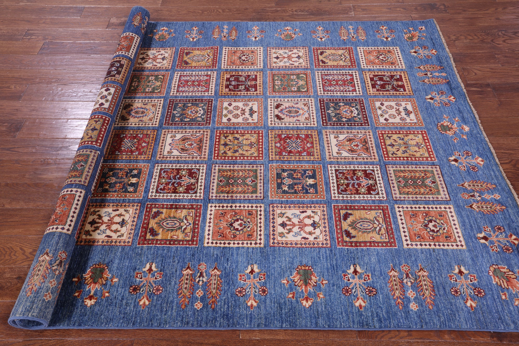 Blue Garden Design Persian Hand Knotted Wool Rug - 6' 0" X 8' 3" - Golden Nile