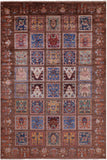 Brown Garden Design Persian Hand Knotted Wool Rug - 5' 9" X 8' 4" - Golden Nile