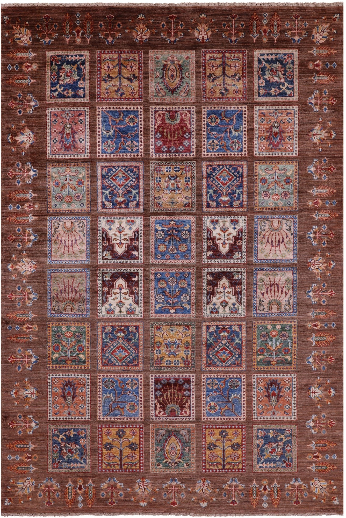 Brown Garden Design Persian Hand Knotted Wool Rug - 5' 9" X 8' 4" - Golden Nile