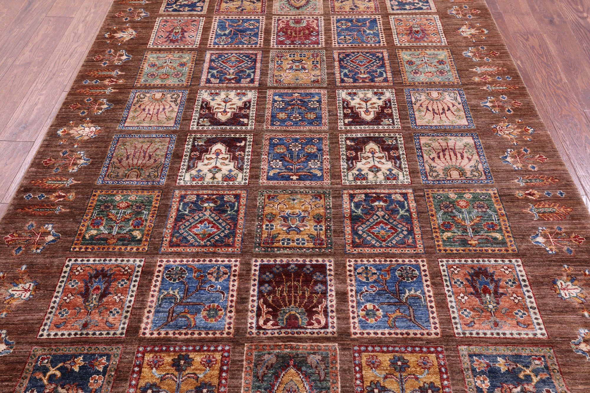 Brown Garden Design Persian Hand Knotted Wool Rug - 5' 9" X 8' 4" - Golden Nile