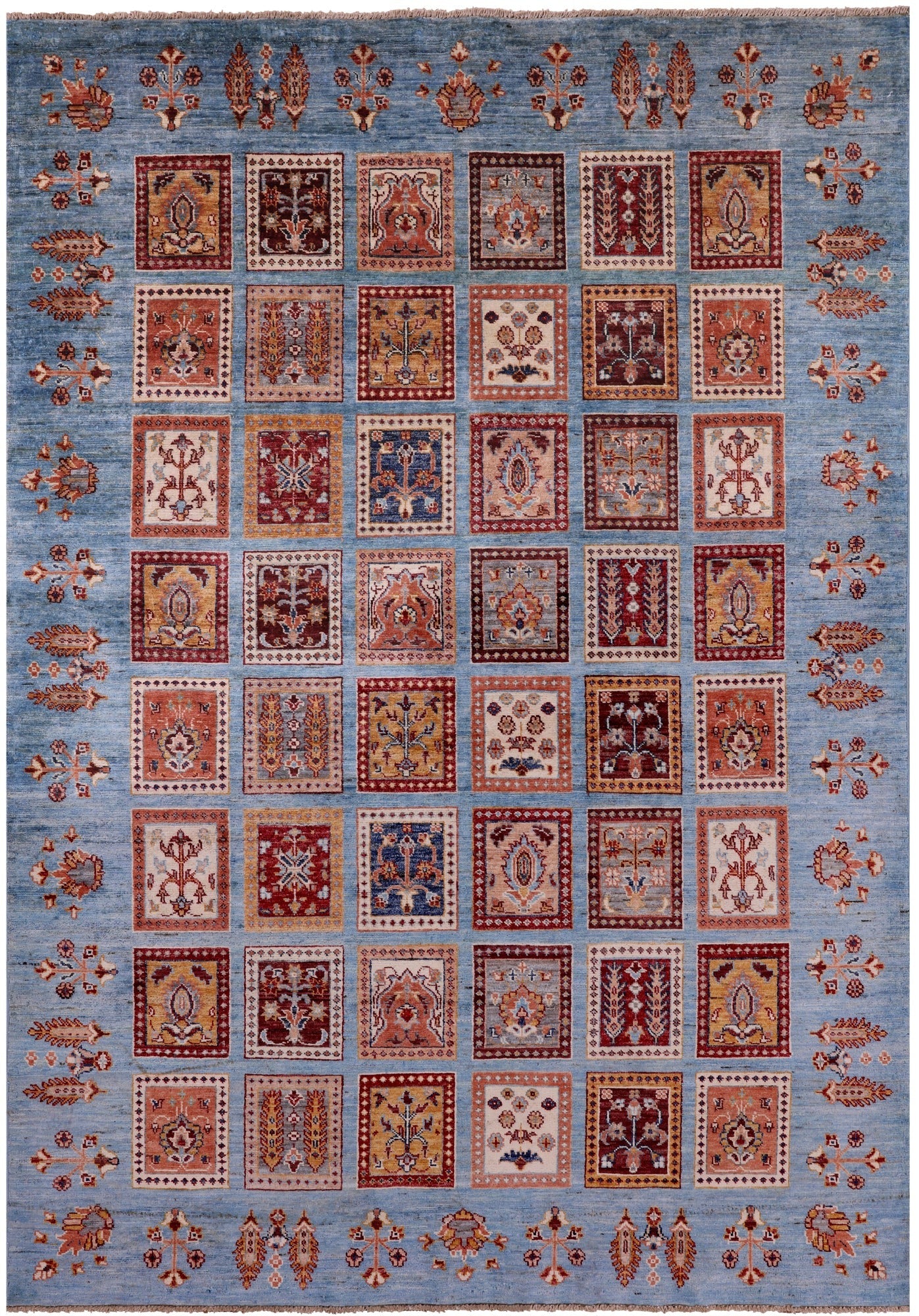 Blue Garden Design Persian Handmade Wool Rug - 5' 6" X 7' 10" - Golden Nile