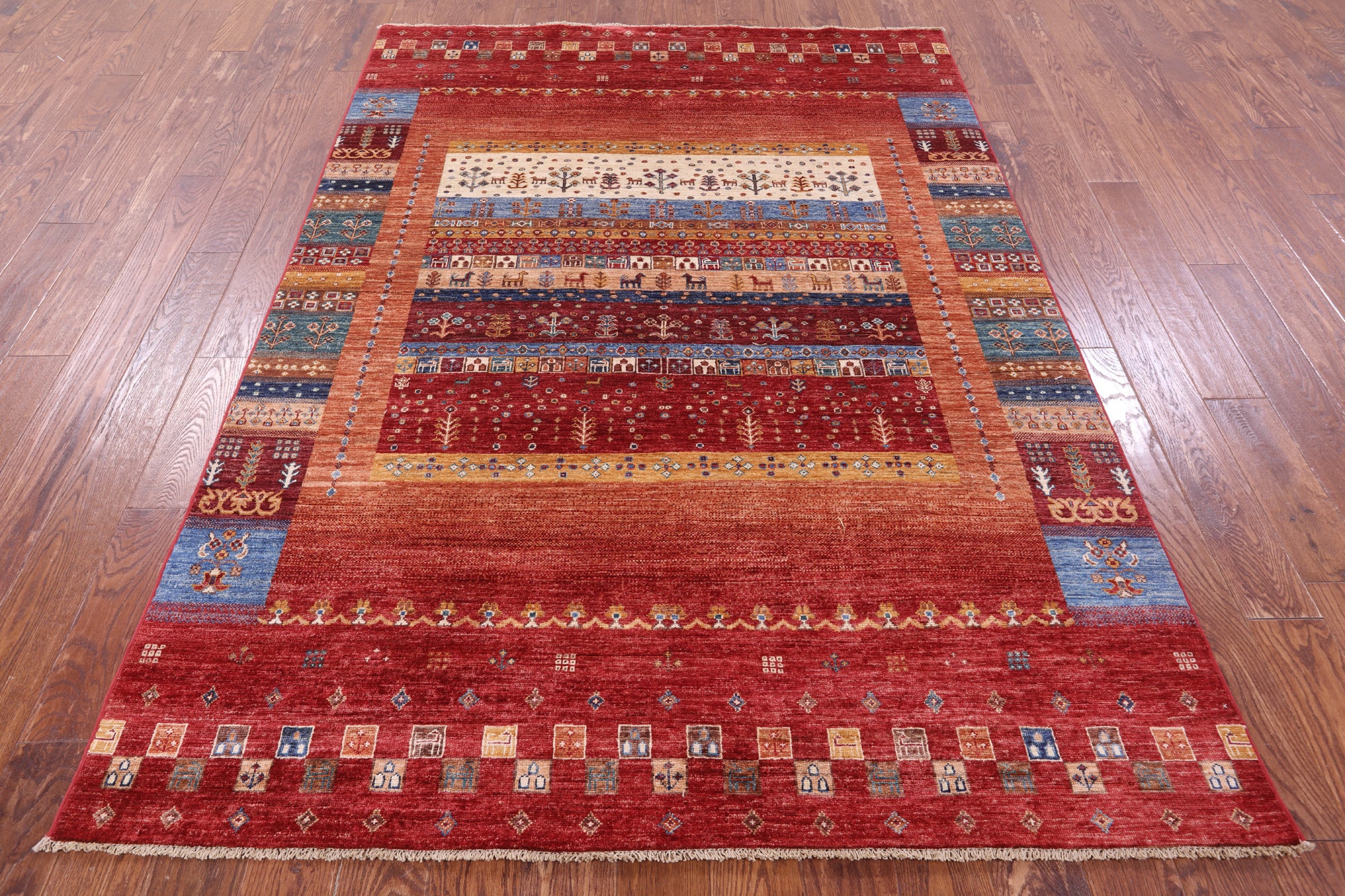 Tribal Persian Gabbeh Hand Knotted Wool Rug - 5' 7" X 7' 10" - Golden Nile