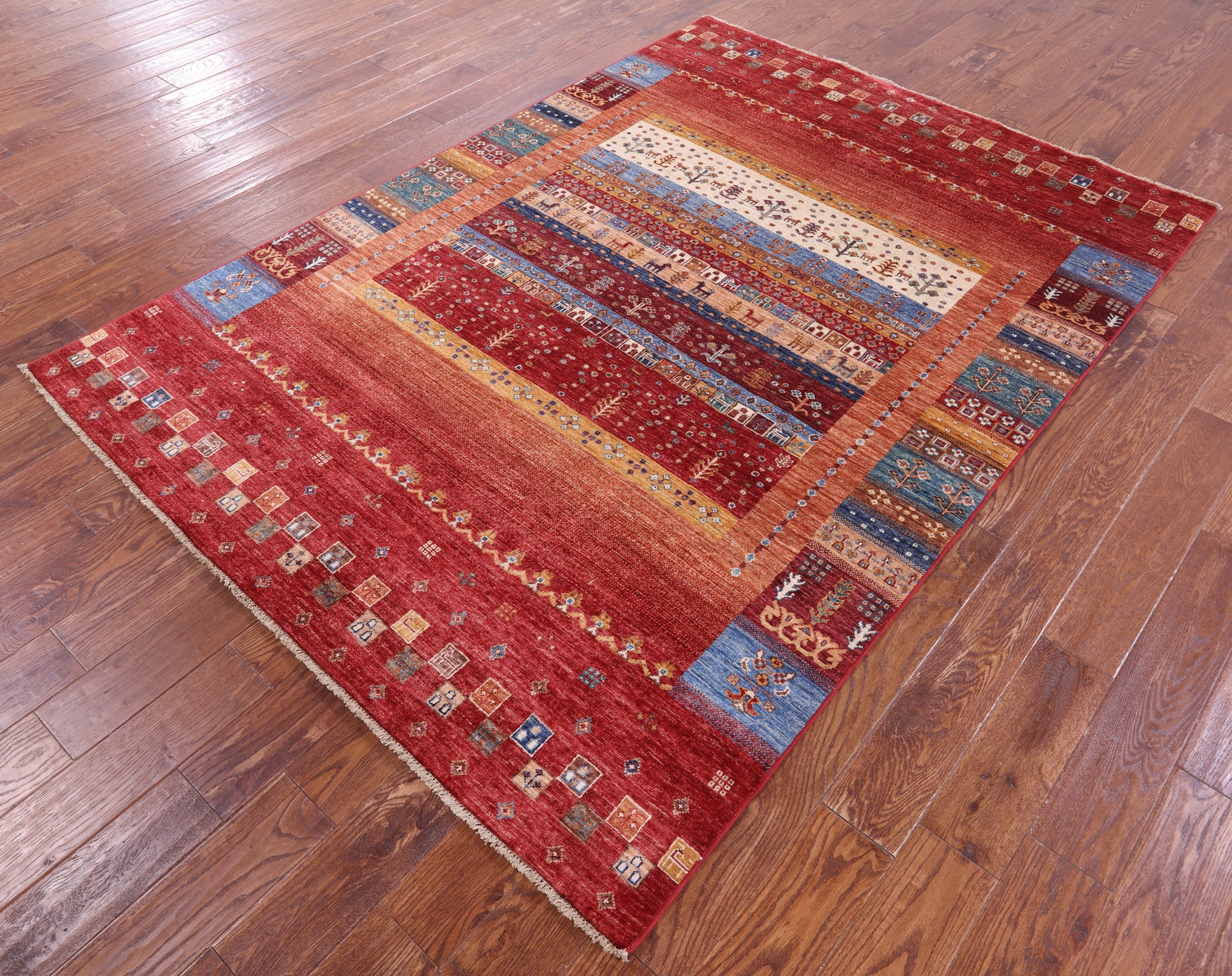 Tribal Persian Gabbeh Hand Knotted Wool Rug - 5' 7" X 7' 10" - Golden Nile