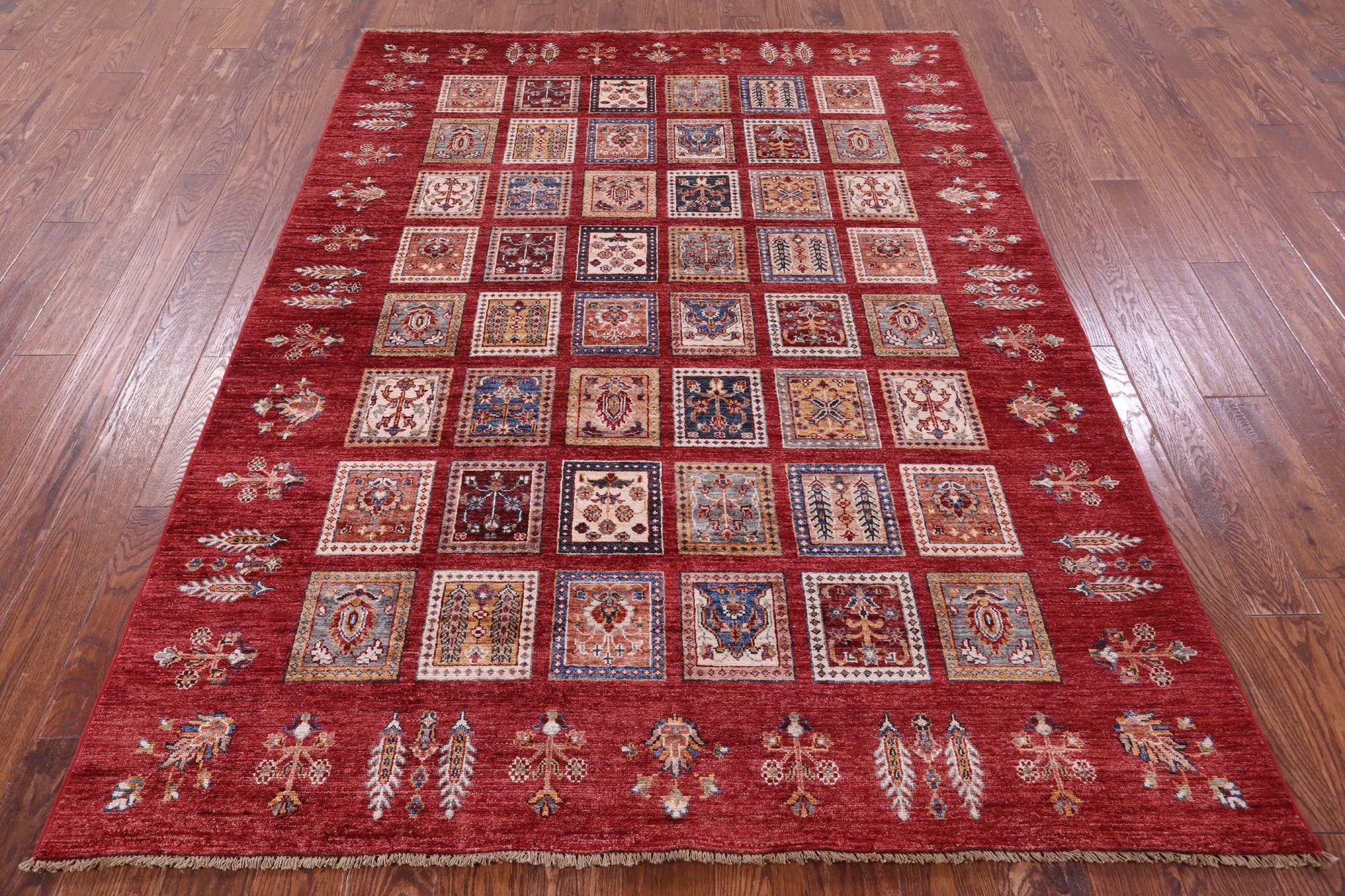 Red Garden Design Persian Hand Knotted Wool Rug - 5' 11" X 7' 9" - Golden Nile