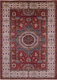 Red Geometric Persian Mamluk Hand Knotted Wool Rug - 6' 0" X 8' 6" - Golden Nile