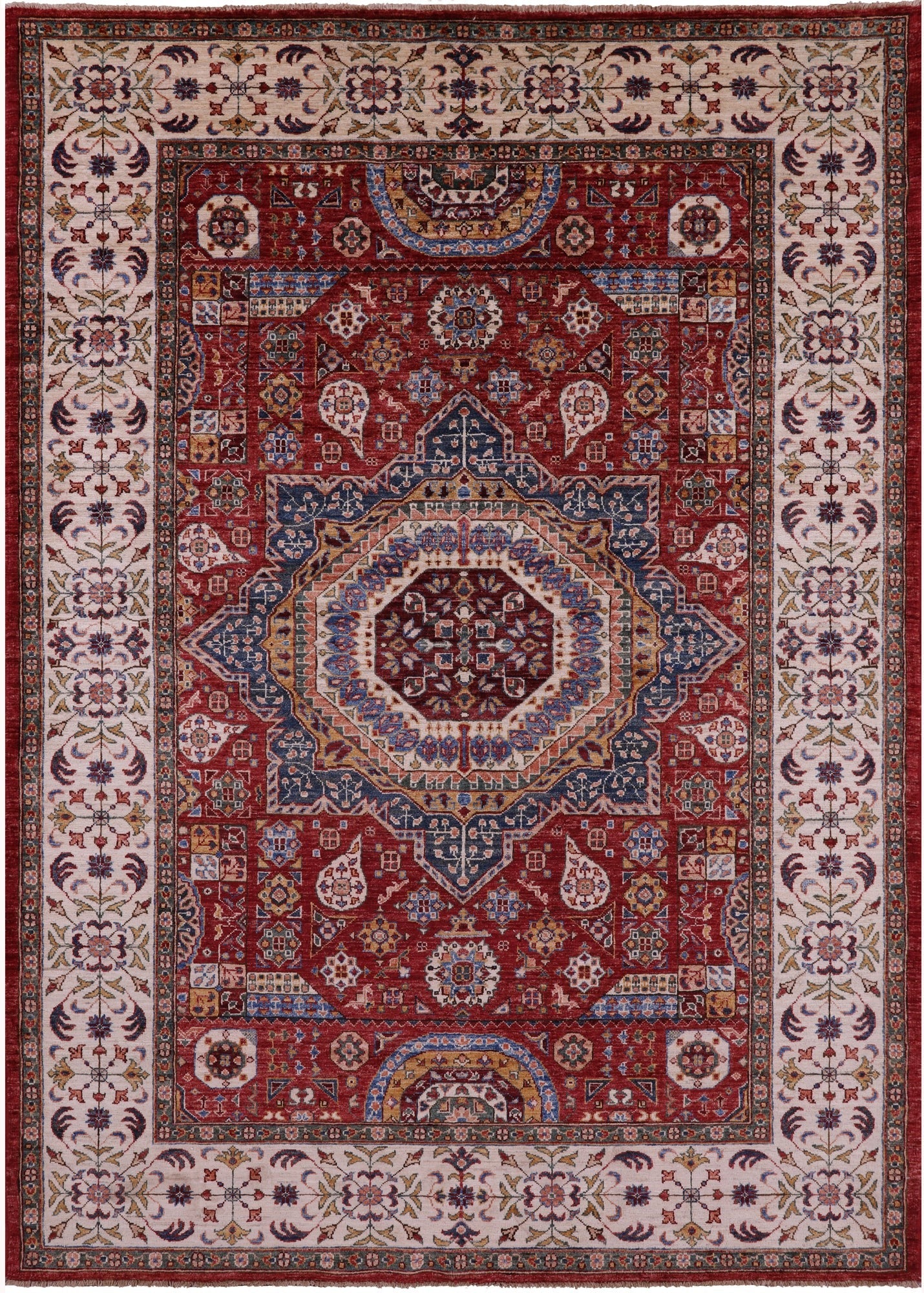 Red Geometric Persian Mamluk Hand Knotted Wool Rug - 6' 0" X 8' 6" - Golden Nile
