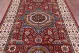 Red Geometric Persian Mamluk Hand Knotted Wool Rug - 6' 0" X 8' 6" - Golden Nile