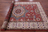 Red Geometric Persian Mamluk Hand Knotted Wool Rug - 6' 0" X 8' 6" - Golden Nile