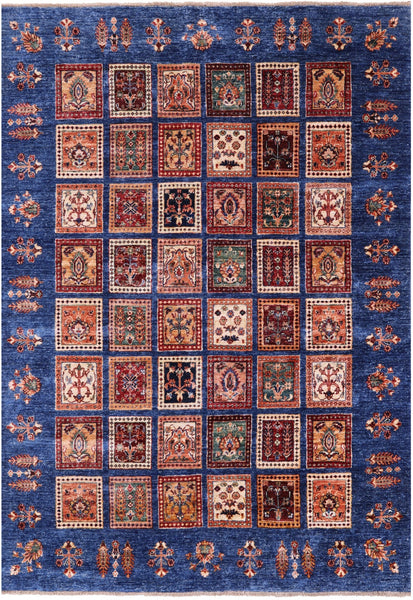 Blue Garden Design Persian Hand Knotted Wool Rug - 5' 10" X 7' 10" - Golden Nile
