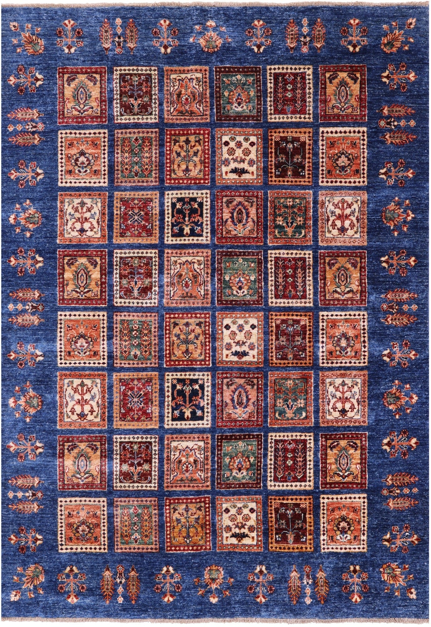Blue Garden Design Persian Hand Knotted Wool Rug - 5' 10" X 7' 10" - Golden Nile