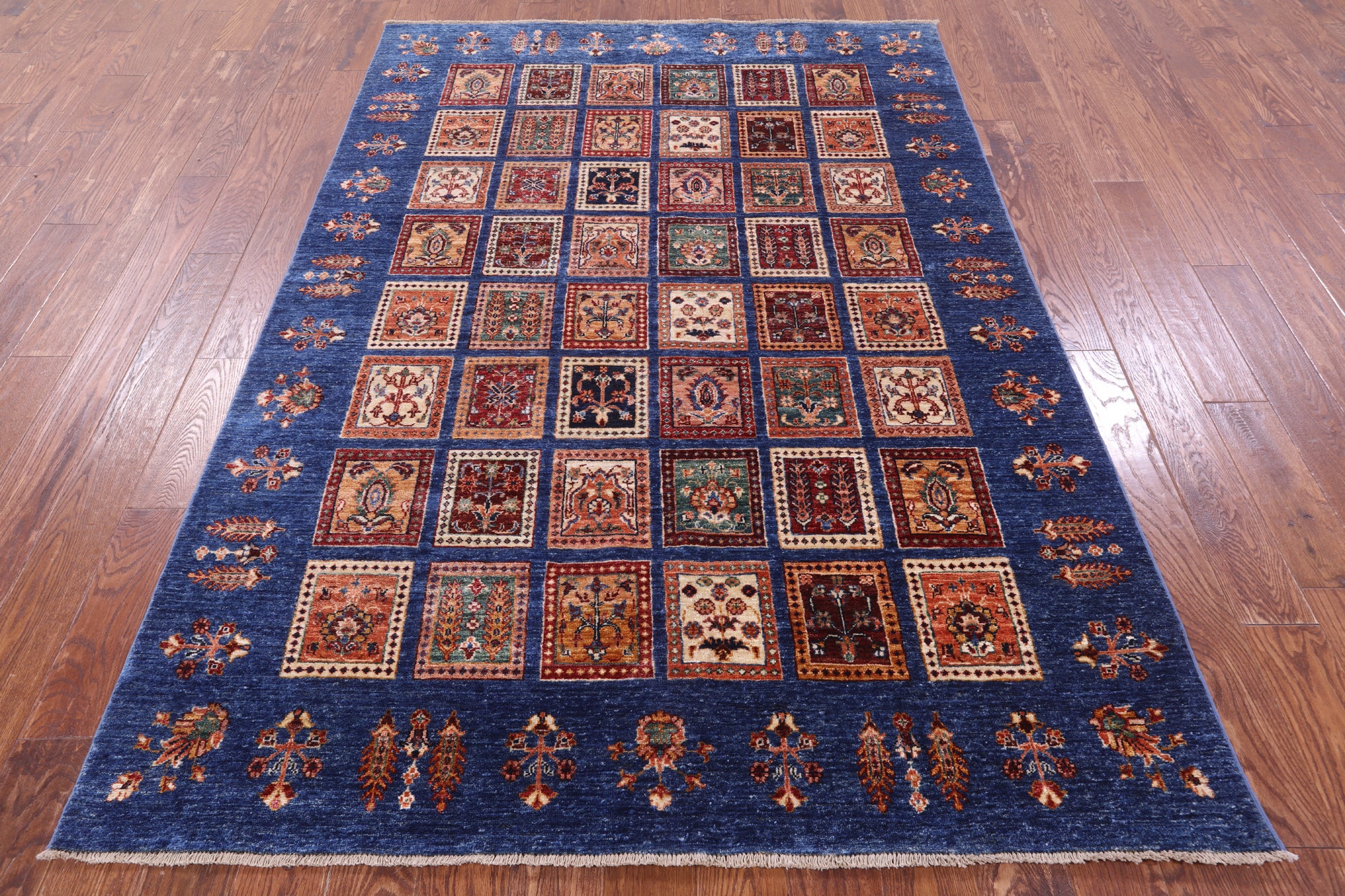 Blue Garden Design Persian Hand Knotted Wool Rug - 5' 10" X 7' 10" - Golden Nile