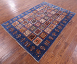 Blue Garden Design Persian Hand Knotted Wool Rug - 5' 10" X 7' 10" - Golden Nile