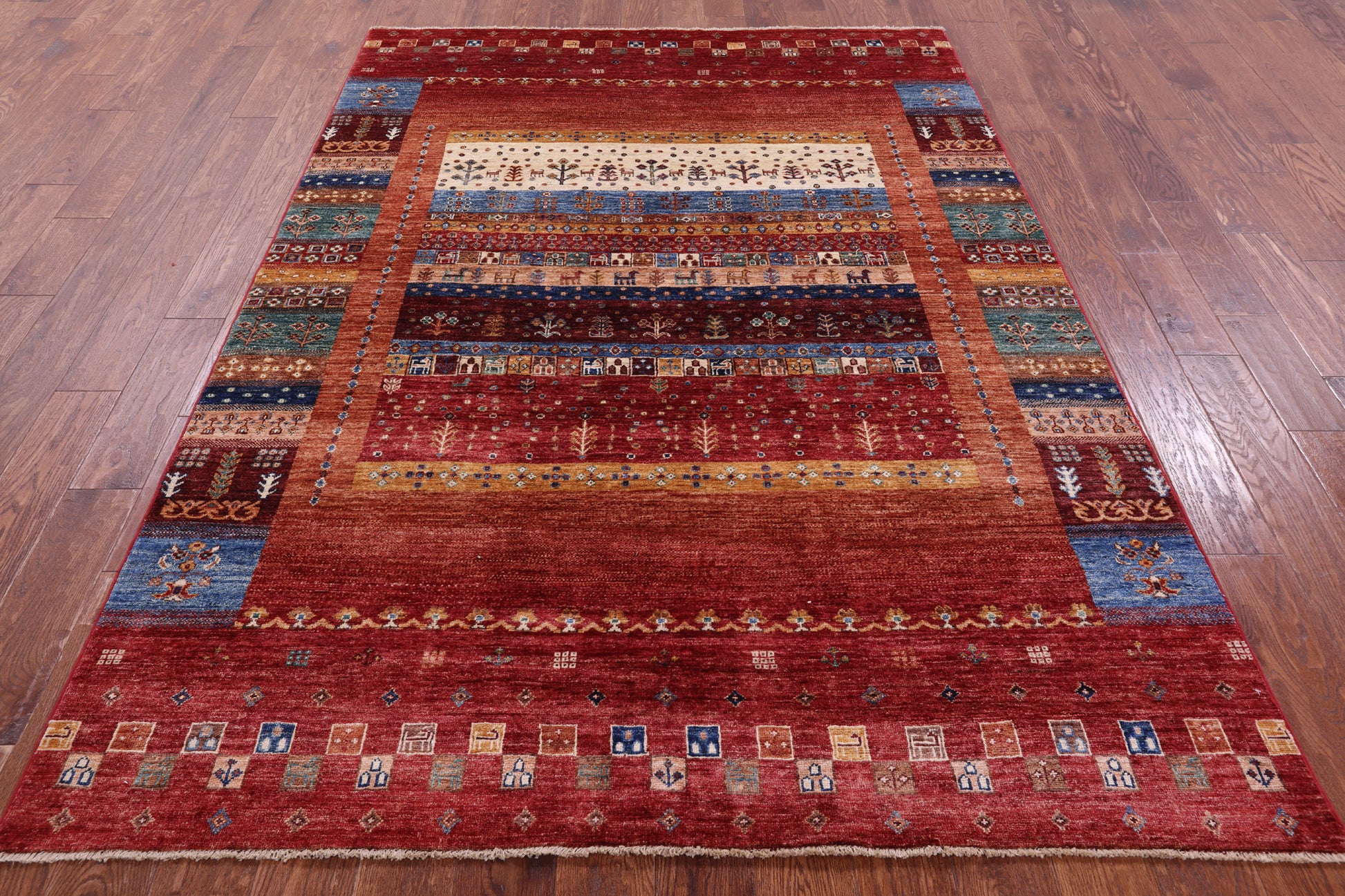 Tribal Persian Gabbeh Hand Knotted Wool Rug - 5' 9" X 7' 10" - Golden Nile