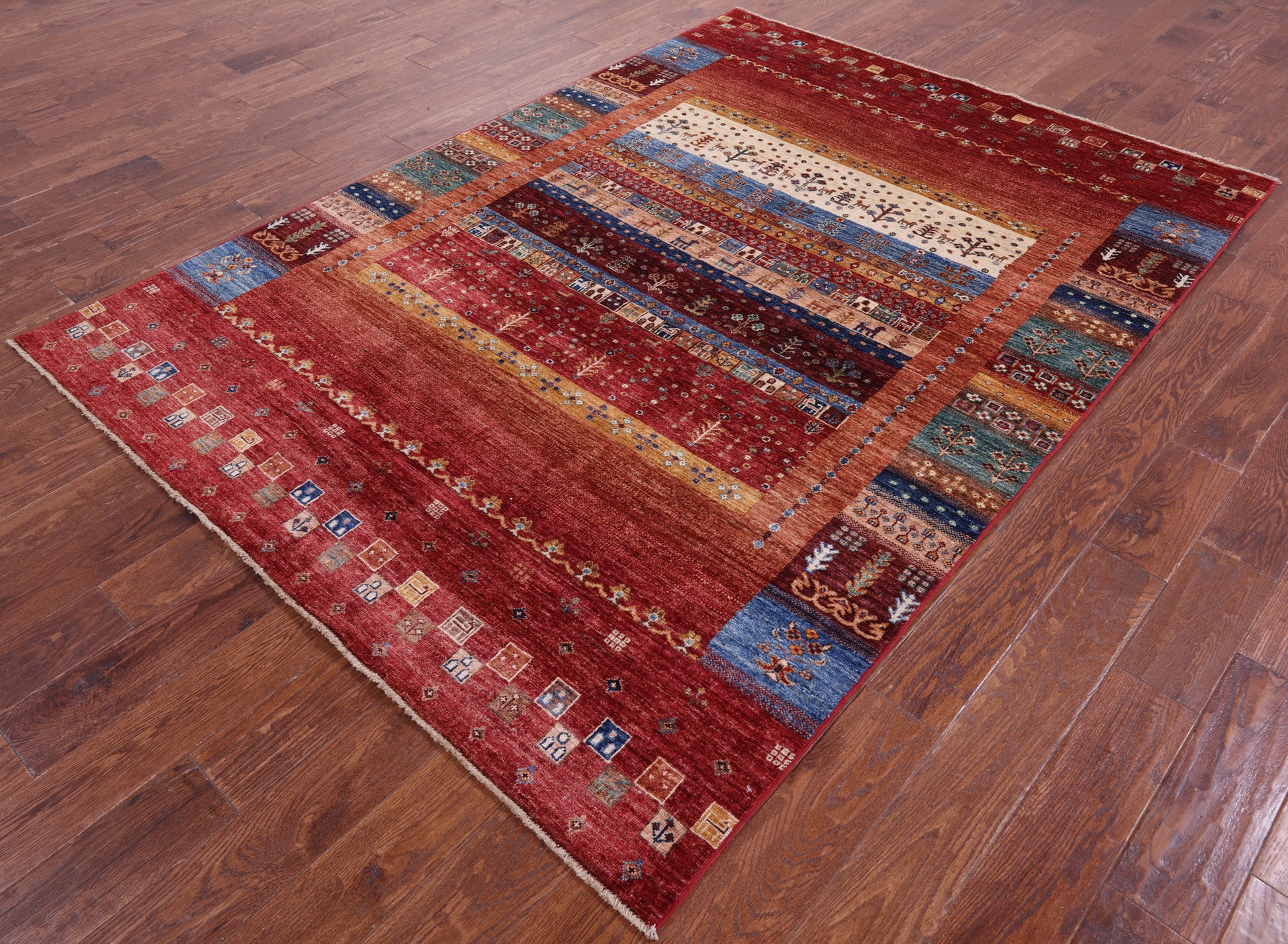 Tribal Persian Gabbeh Hand Knotted Wool Rug - 5' 9" X 7' 10" - Golden Nile