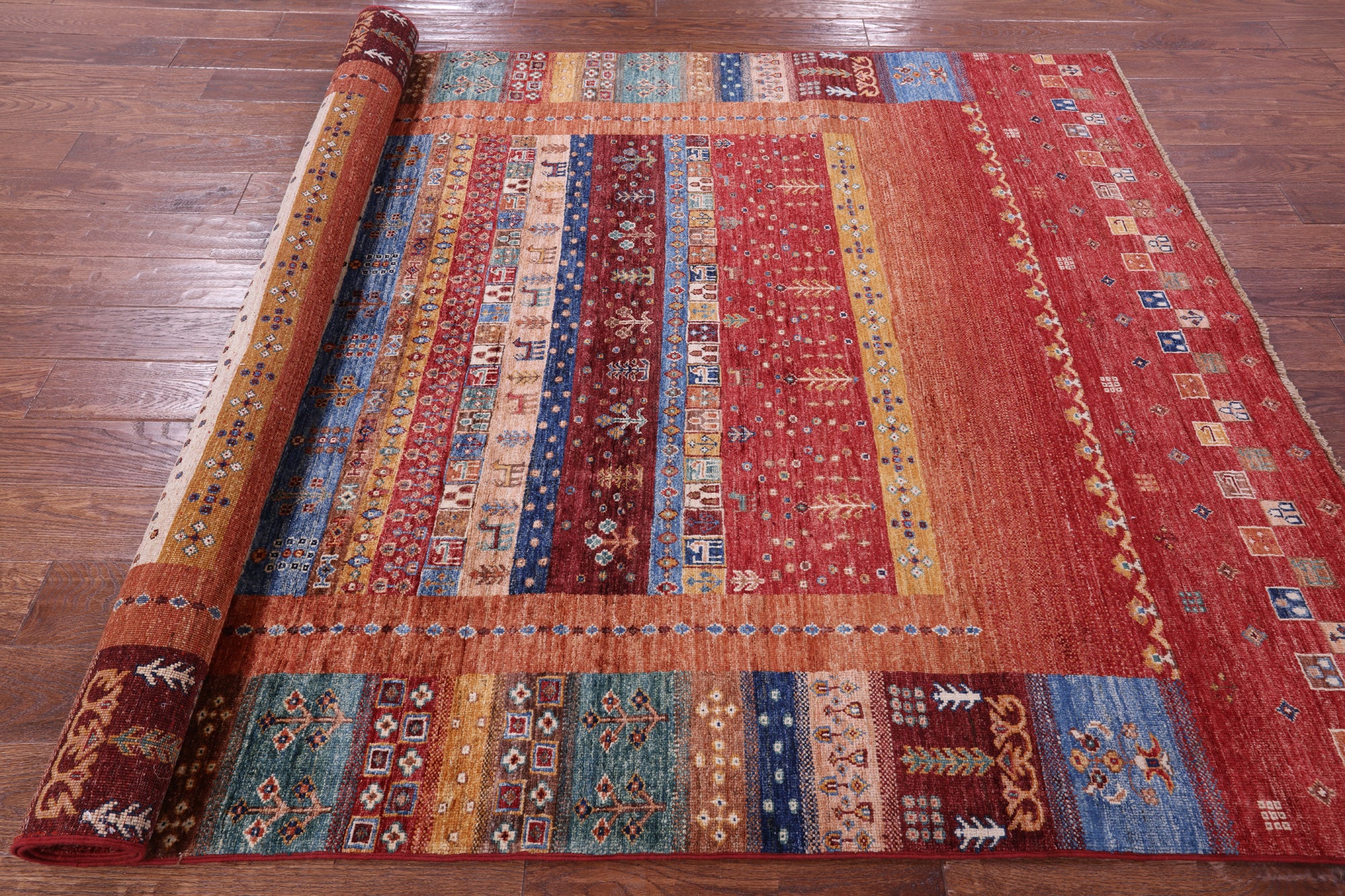 Tribal Persian Gabbeh Hand Knotted Wool Rug - 5' 9" X 7' 10" - Golden Nile