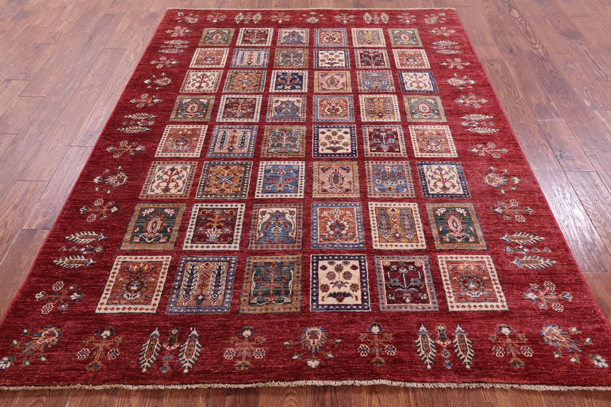 Red Garden Design Persian Hand Knotted Wool Rug - 5' 11" X 7' 7" - Golden Nile