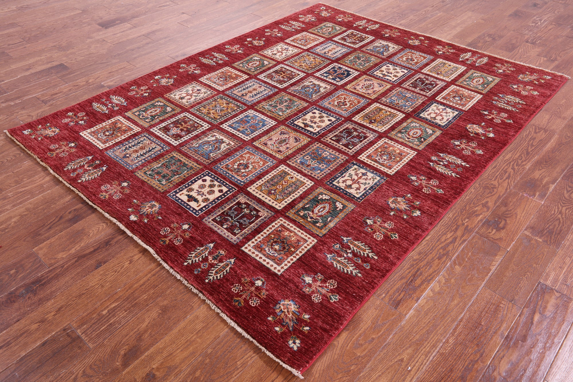 Red Garden Design Persian Hand Knotted Wool Rug - 5' 11" X 7' 7" - Golden Nile