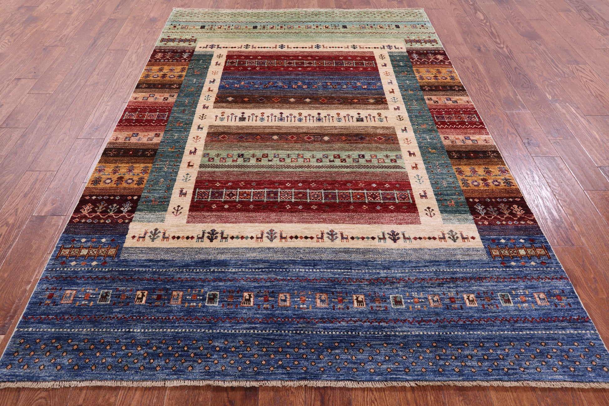 Tribal Persian Gabbeh Hand Knotted Wool Rug - 5' 9" X 8' 0" - Golden Nile
