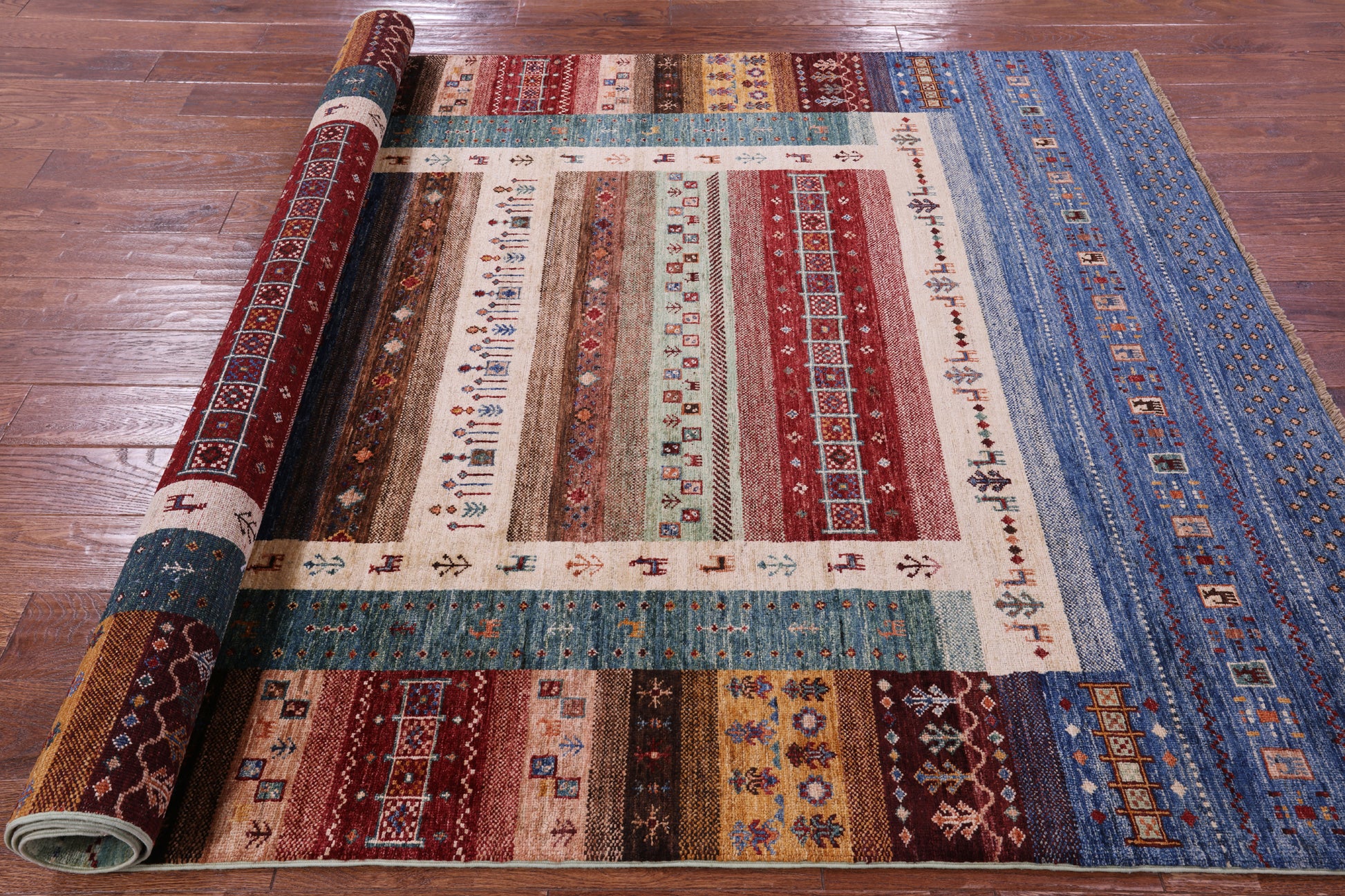 Tribal Persian Gabbeh Hand Knotted Wool Rug - 5' 9" X 8' 0" - Golden Nile
