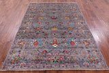Grey Peshawar Hand Knotted Wool Rug - 5' 10" X 8' 0" - Golden Nile