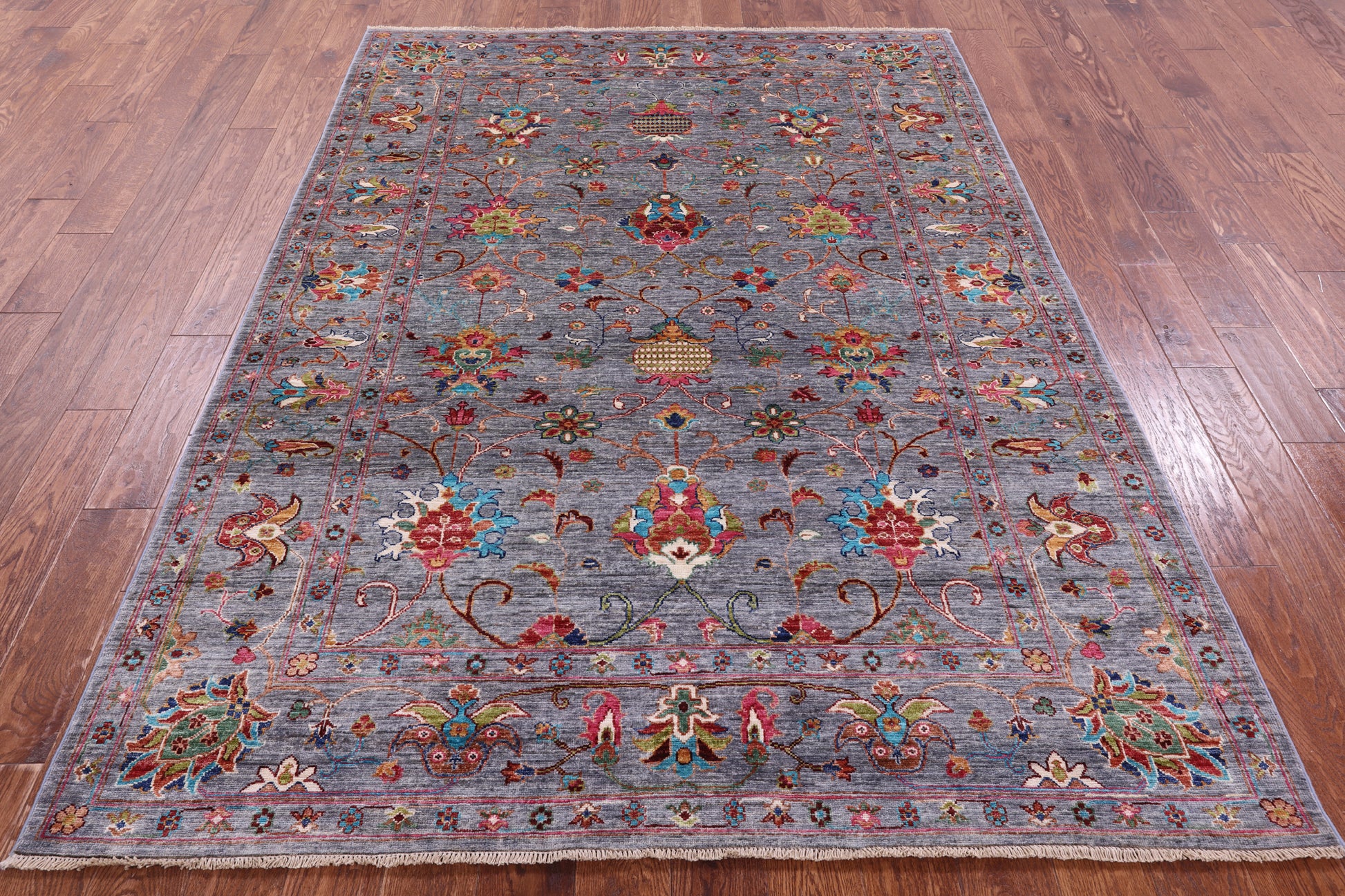 Grey Peshawar Hand Knotted Wool Rug - 5' 10" X 8' 0" - Golden Nile