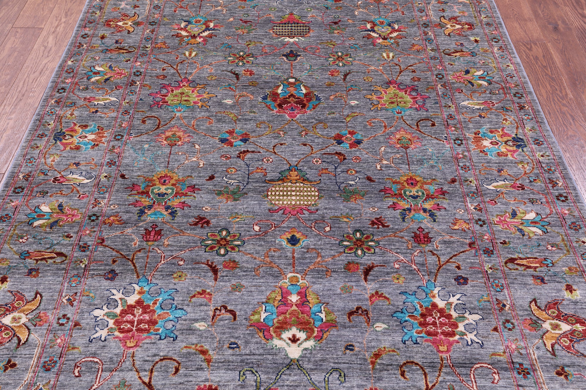 Grey Peshawar Hand Knotted Wool Rug - 5' 10" X 8' 0" - Golden Nile
