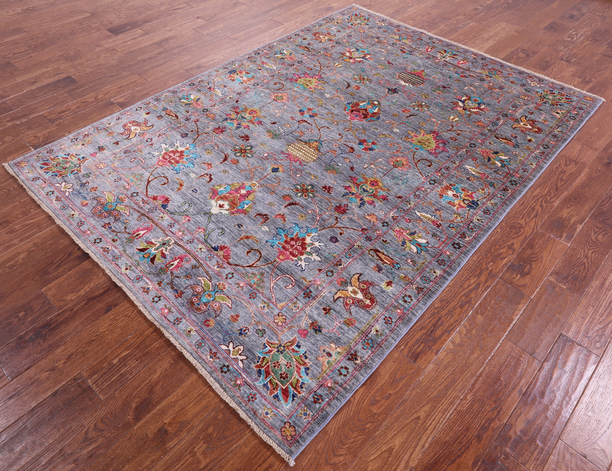 Grey Peshawar Hand Knotted Wool Rug - 5' 10" X 8' 0" - Golden Nile