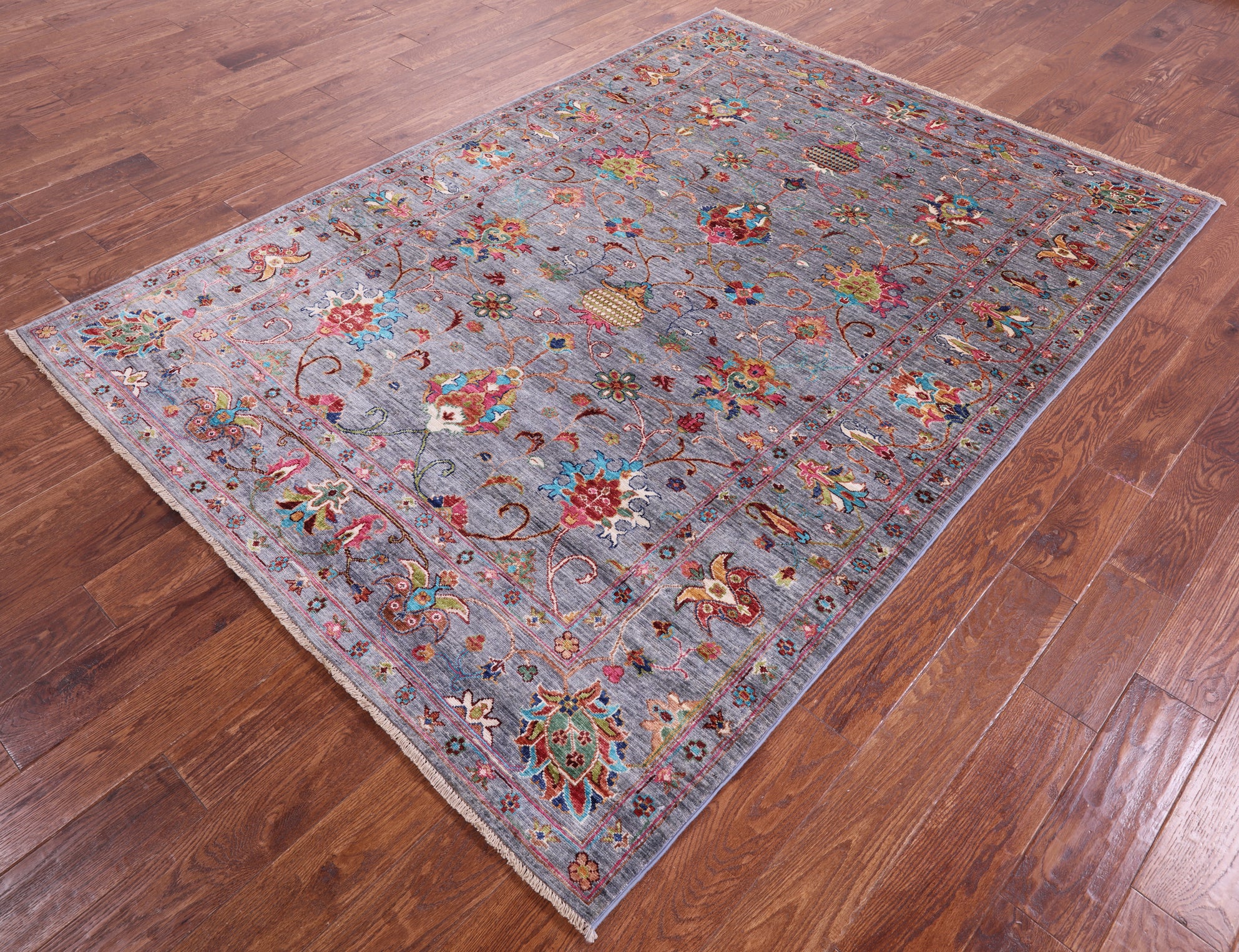 Grey Peshawar Hand Knotted Wool Rug - 5' 10" X 8' 0" - Golden Nile