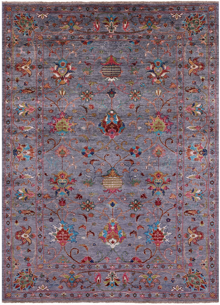 Grey Peshawar Hand Knotted Wool Rug - 5' 10" X 8' 0" - Golden Nile