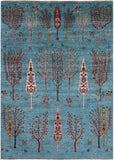 Blue Tribal Persian Gabbeh Hand Knotted Wool Rug - 5' 9" X 8' 2" - Golden Nile