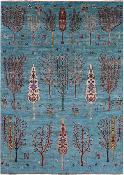 Blue Tribal Persian Gabbeh Hand Knotted Wool Rug - 5' 9" X 8' 2" - Golden Nile