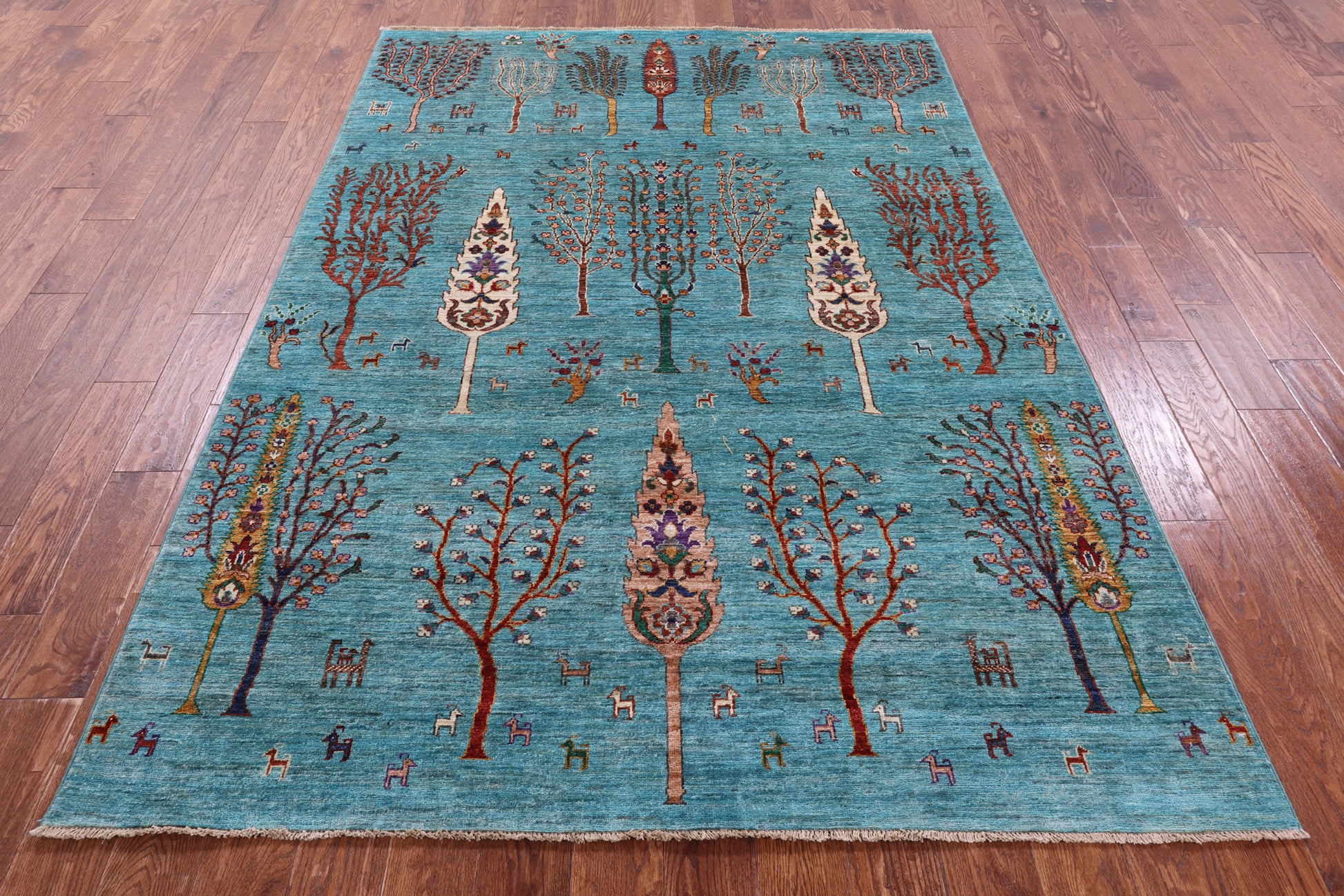 Blue Tribal Persian Gabbeh Hand Knotted Wool Rug - 5' 9" X 8' 2" - Golden Nile