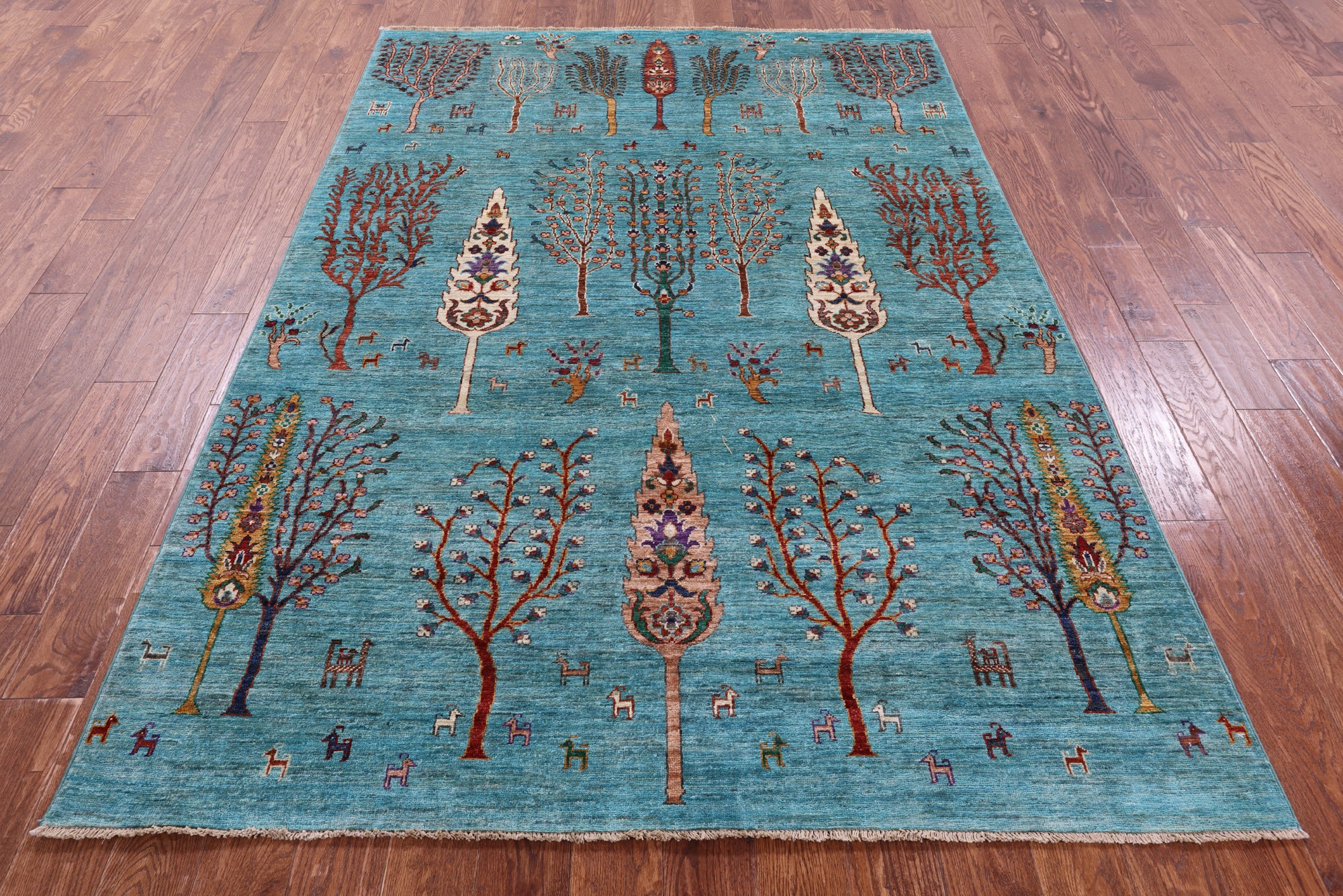 Blue Tribal Persian Gabbeh Hand Knotted Wool Rug - 5' 9" X 8' 2" - Golden Nile