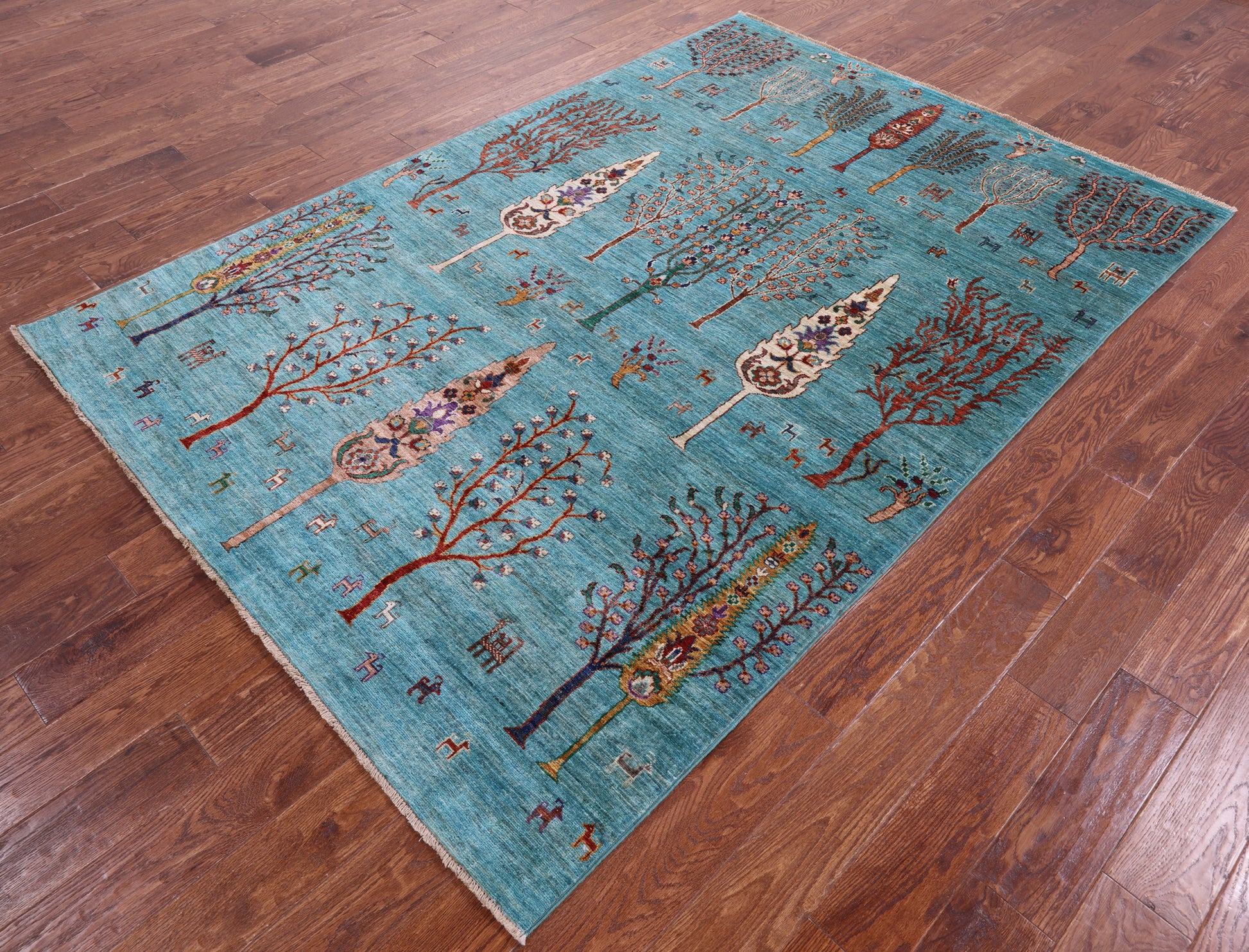 Blue Tribal Persian Gabbeh Hand Knotted Wool Rug - 5' 9" X 8' 2" - Golden Nile