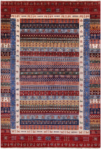 Tribal Persian Gabbeh Hand Knotted Wool Rug - 6' 11