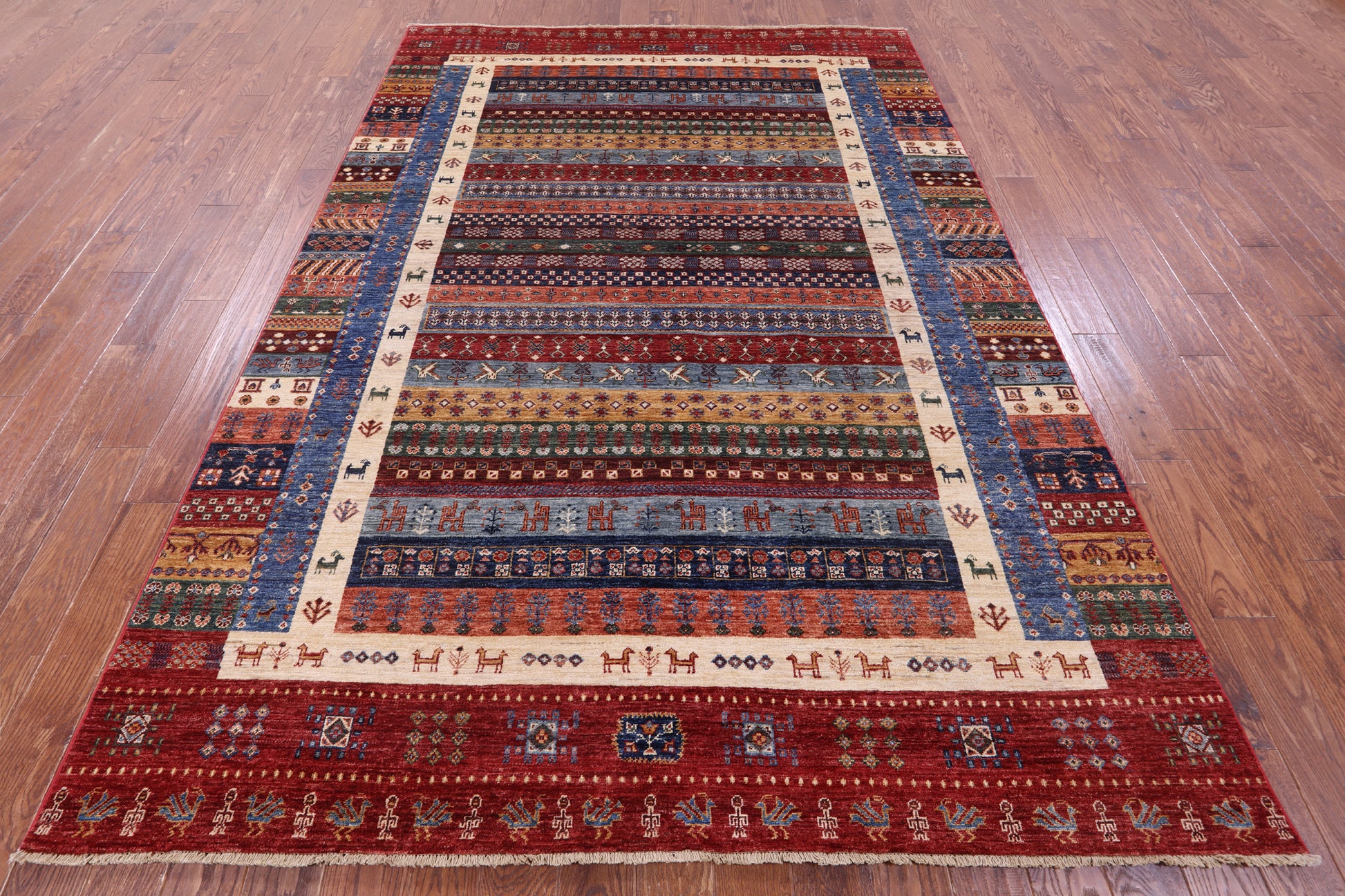 Tribal Persian Gabbeh Hand Knotted Wool Rug - 6' 11" X 10' 1" - Golden Nile