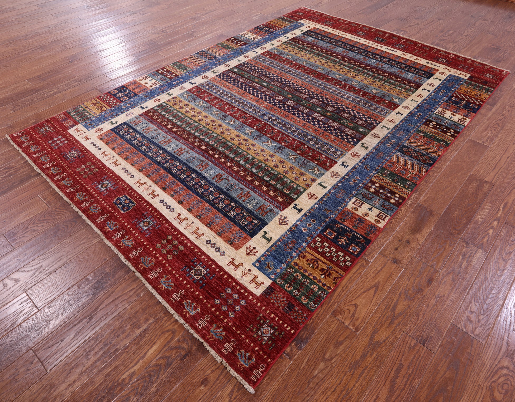 Tribal Persian Gabbeh Hand Knotted Wool Rug - 6' 11" X 10' 1" - Golden Nile