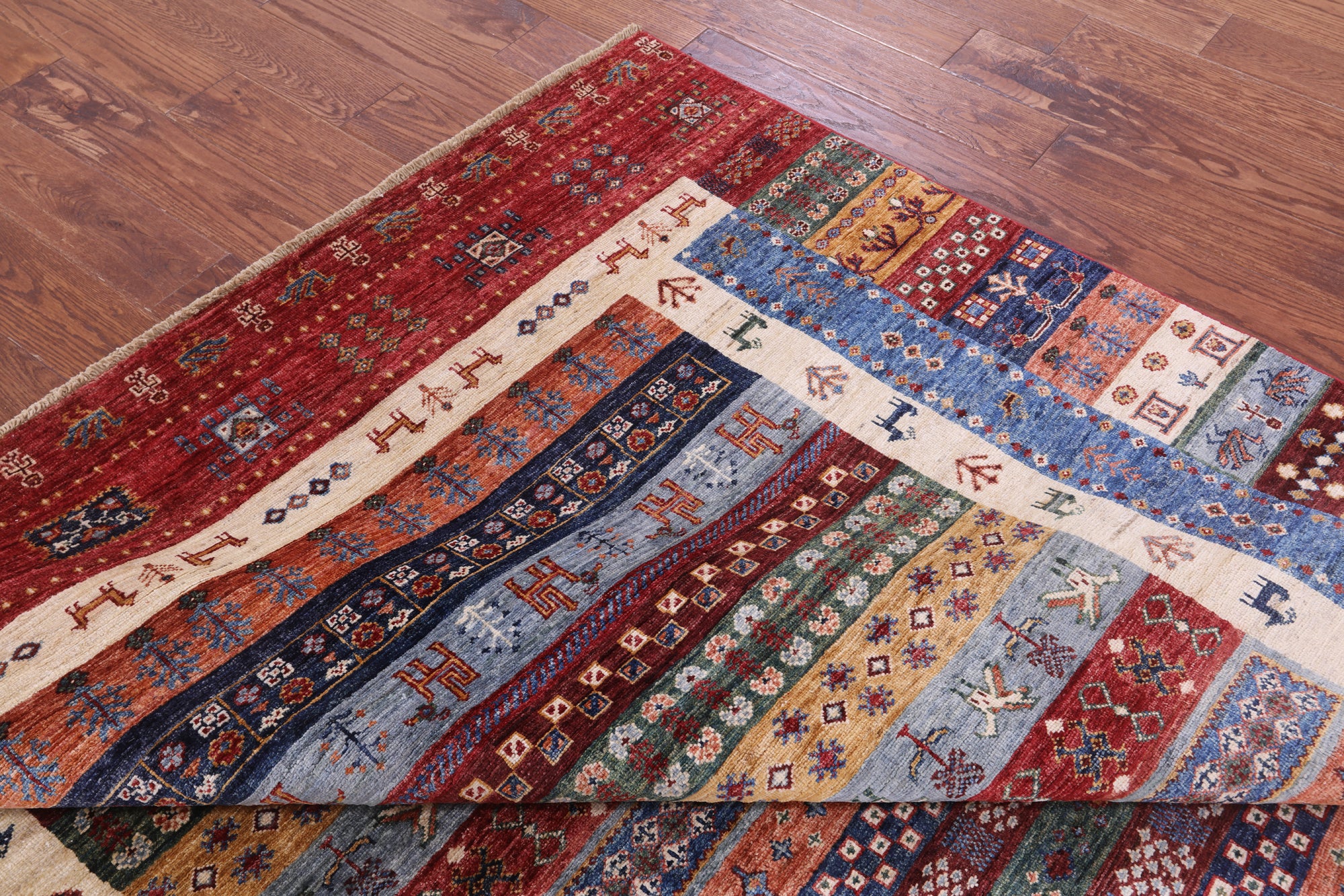 Tribal Persian Gabbeh Hand Knotted Wool Rug - 6' 11" X 10' 1" - Golden Nile