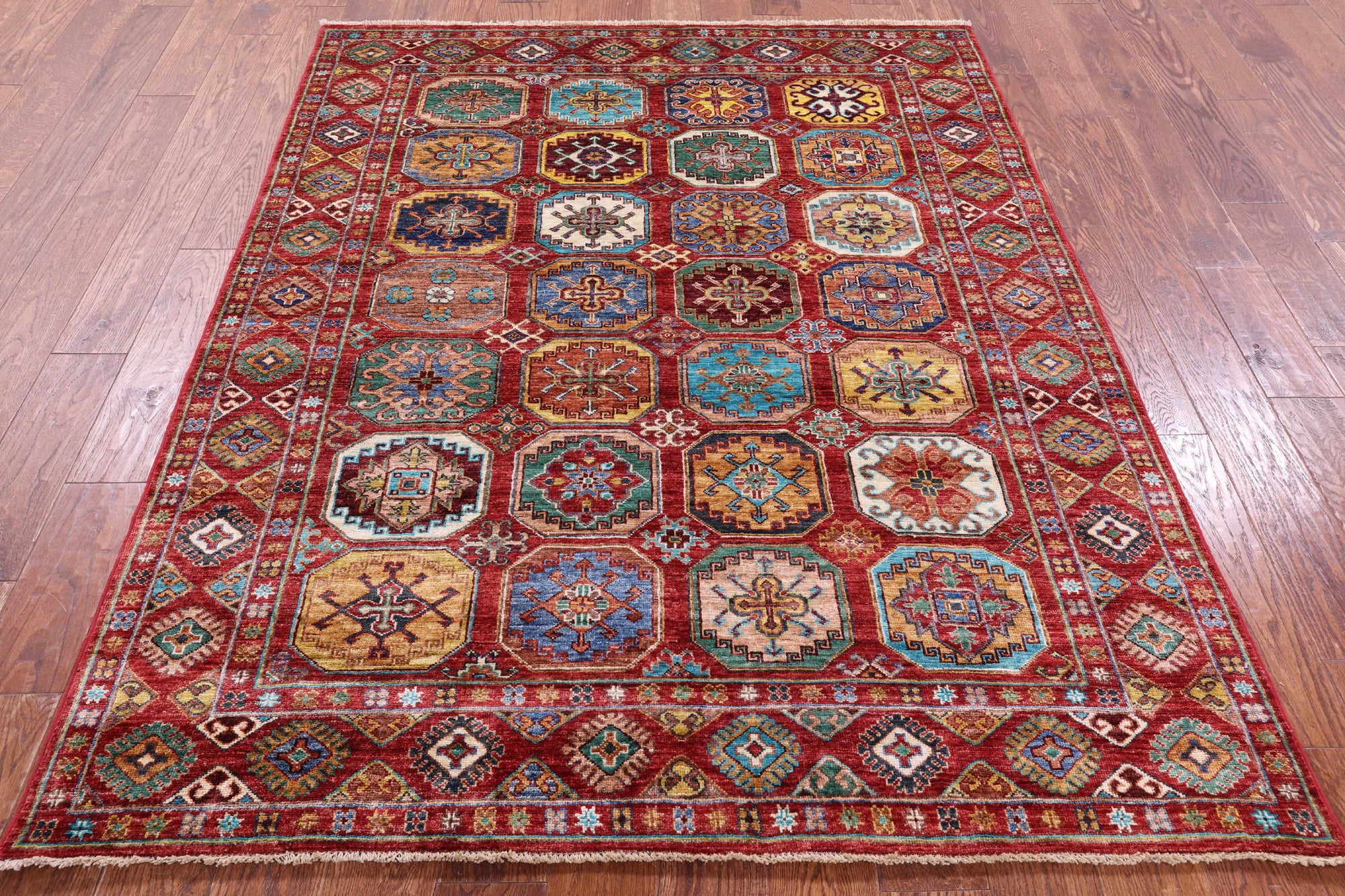 Red Turkmen Ersari Hand Knotted Wool Rug - 5' 2" X 6' 6" - Golden Nile