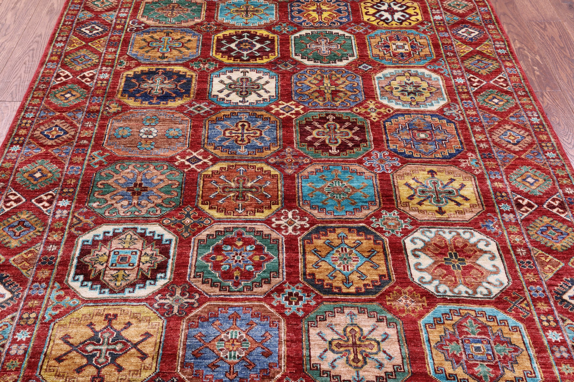 Red Turkmen Ersari Hand Knotted Wool Rug - 5' 2" X 6' 6" - Golden Nile