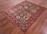 Red Turkmen Ersari Hand Knotted Wool Rug - 5' 2" X 6' 6" - Golden Nile