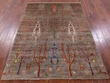 Persian Gabbeh Tribal Hand Knotted Wool Rug - 5' 0" X 6' 8" - Golden Nile