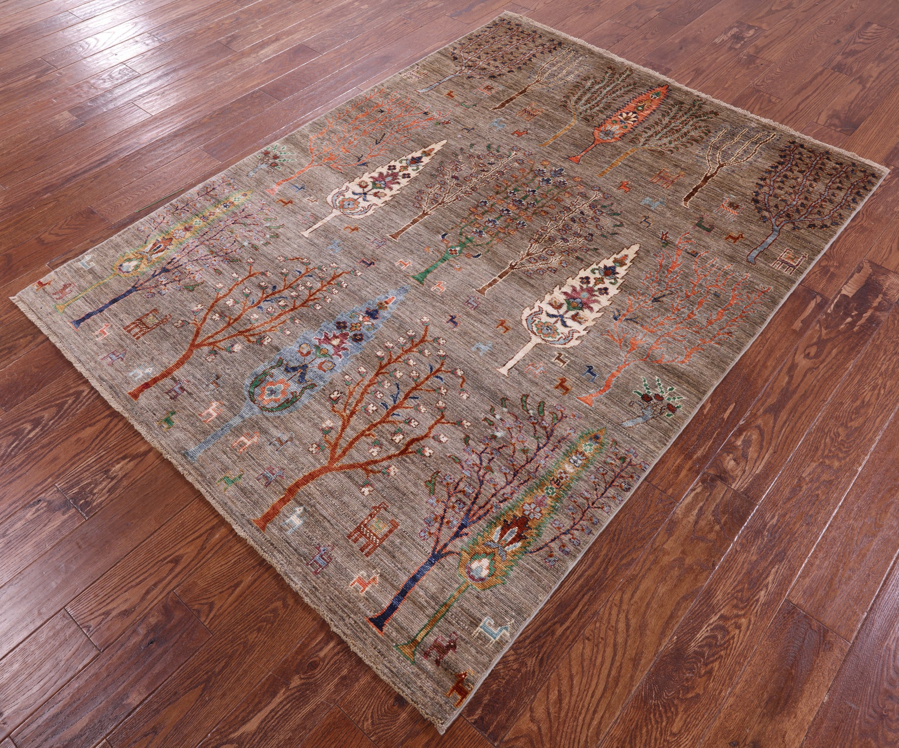 Persian Gabbeh Tribal Hand Knotted Wool Rug - 5' 0" X 6' 8" - Golden Nile