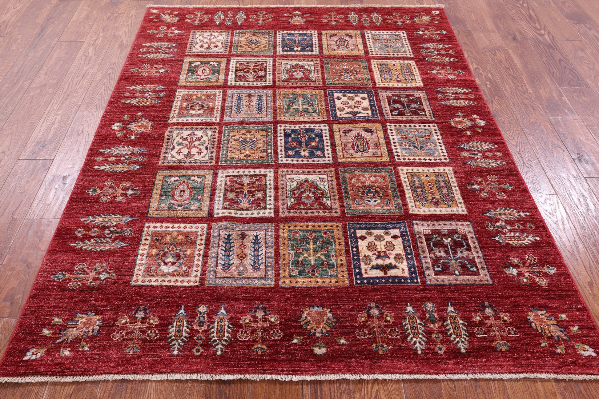 Red Garden Design Persian Hand Knotted Wool Rug - 5' 2" X 6' 6" - Golden Nile