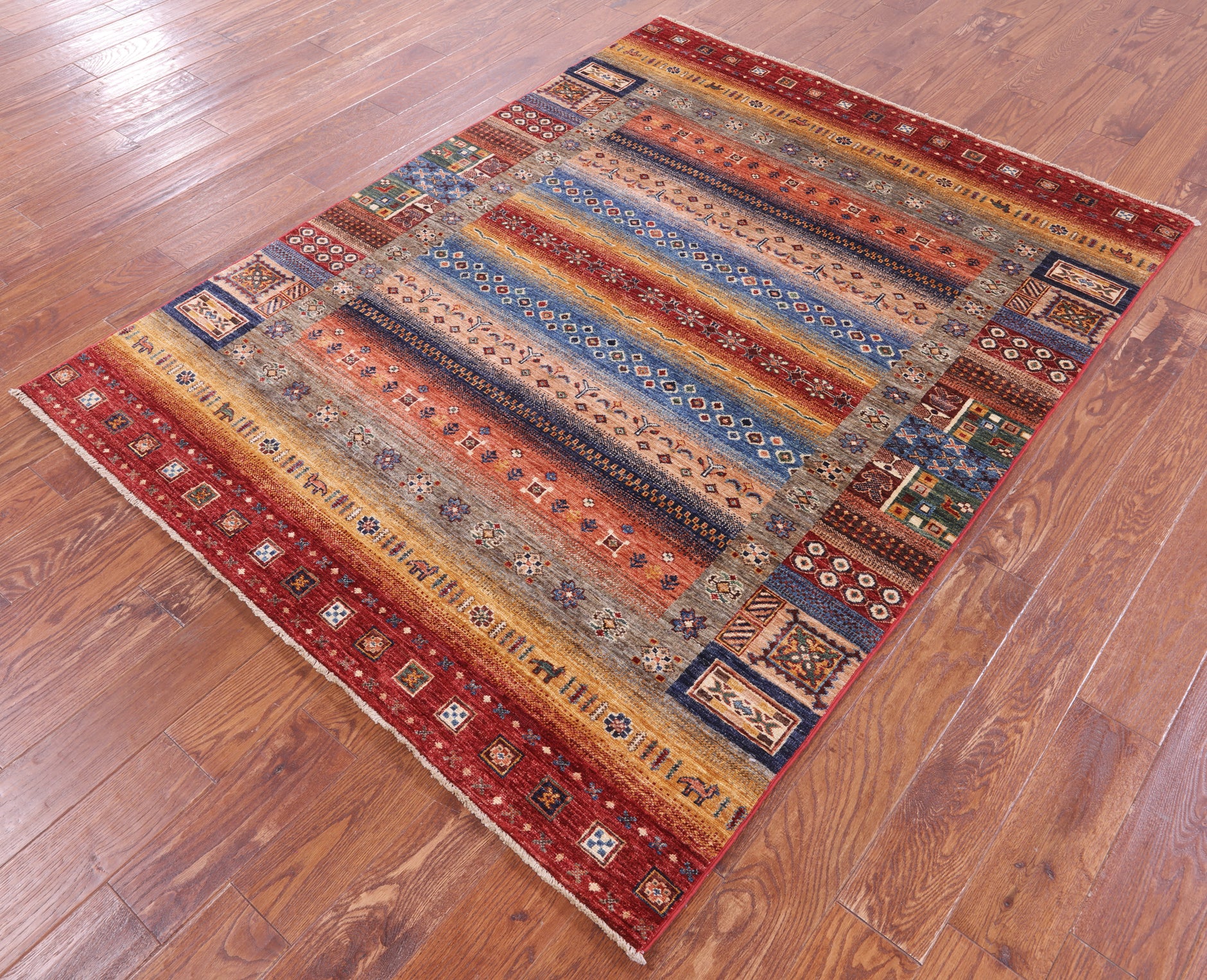 Tribal Persian Gabbeh Hand Knotted Wool Rug - 5' 2" X 6' 8" - Golden Nile