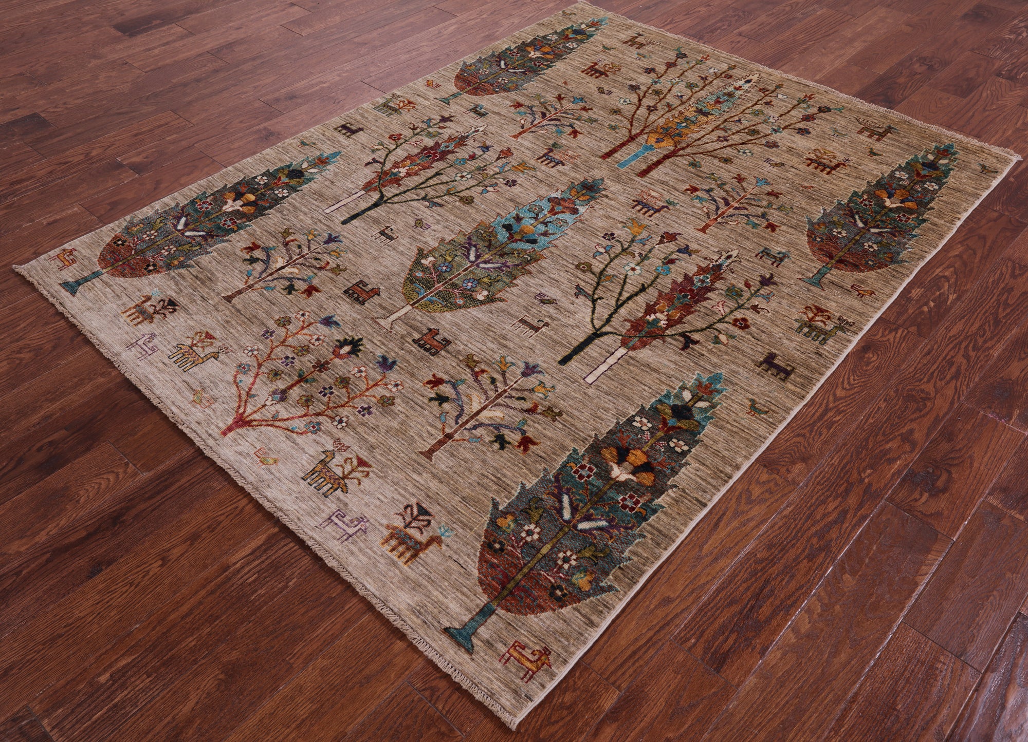 Tribal Persian Gabbeh Hand Knotted Wool Rug - 5' 1" X 6' 9" - Golden Nile