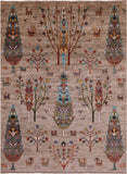 Tribal Persian Gabbeh Hand Knotted Wool Rug - 5' 1" X 6' 9" - Golden Nile