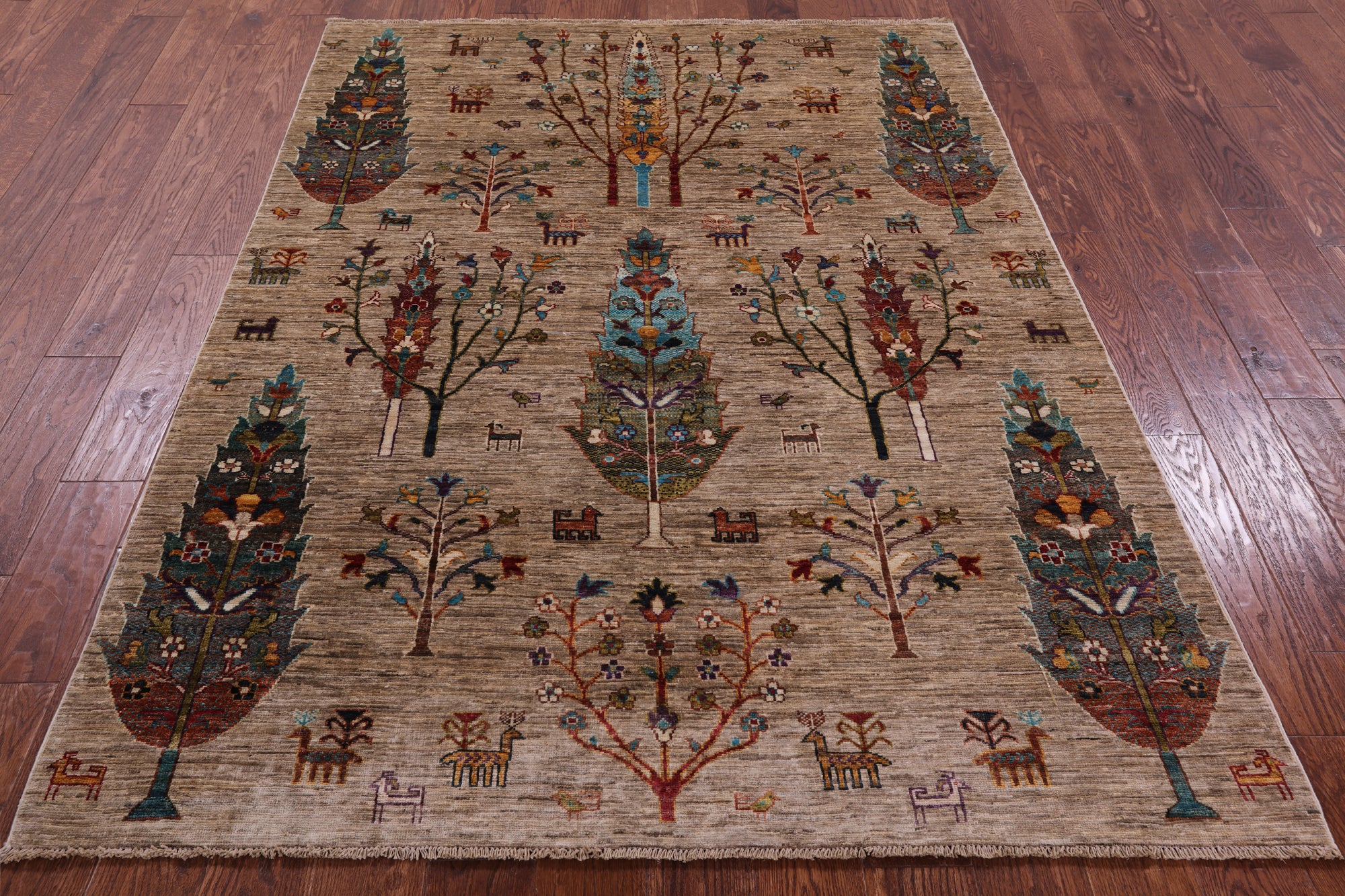 Tribal Persian Gabbeh Hand Knotted Wool Rug - 5' 1" X 6' 9" - Golden Nile