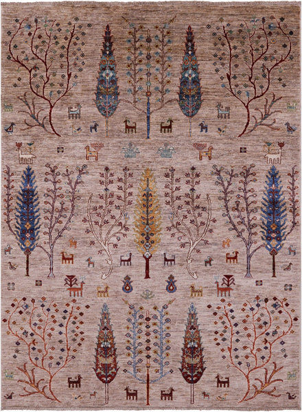 Tribal Persian Gabbeh Hand Knotted Wool Rug - 5' 1" X 6' 9" - Golden Nile